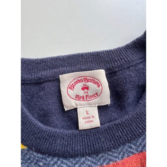 BROOKS BROTHERS RED FLEECE Navy Striped Wool Knit Crew Neck Sweater, Size L - Picture 10 of 12
